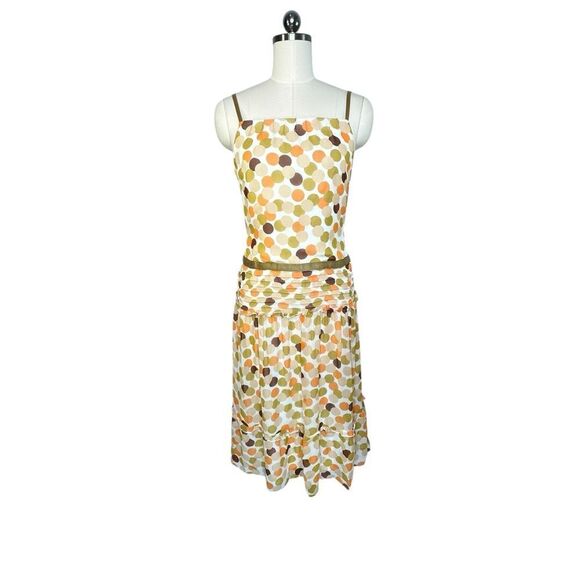 Vera Wang Polka Dot Silk Pleated Ruffle Midi Dress | Size 2 - Picture 2 of 9